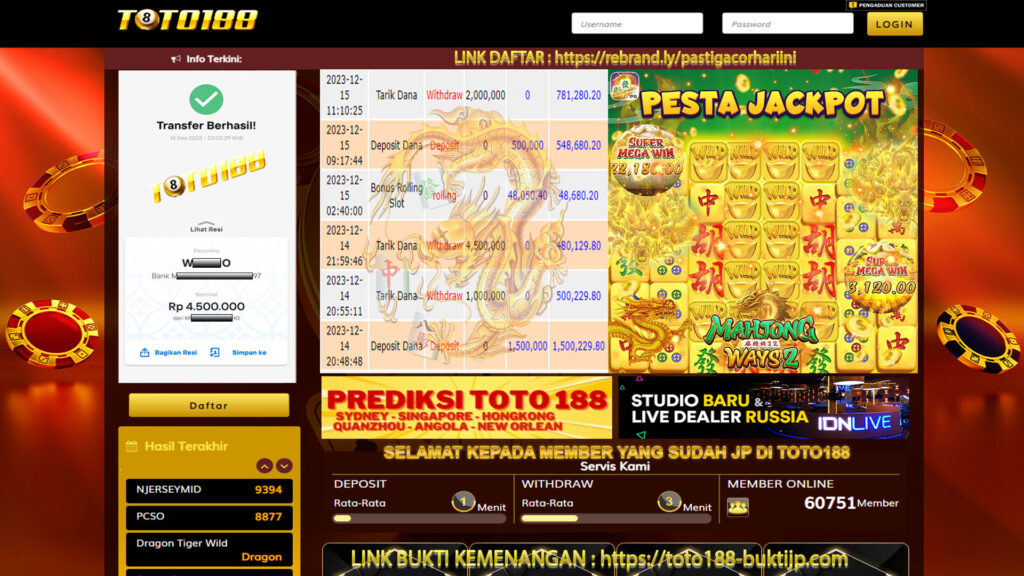 Bukti Jp Kemenangan Toto188 14 Desember 2023 Mahyong Ways2