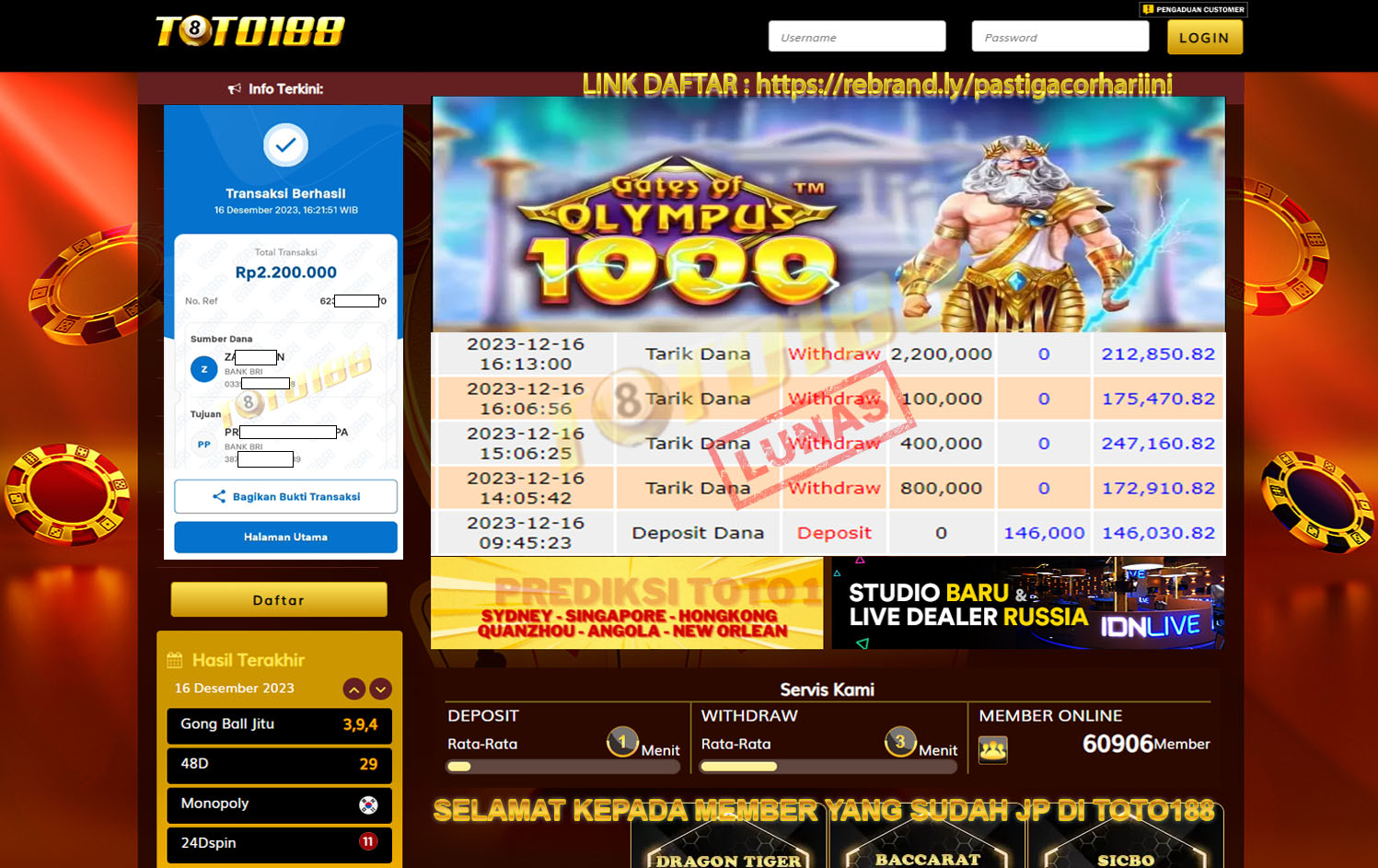 Bukti Jp Kemenangan gates of olympus 1000 toto188 16 Desember 2023