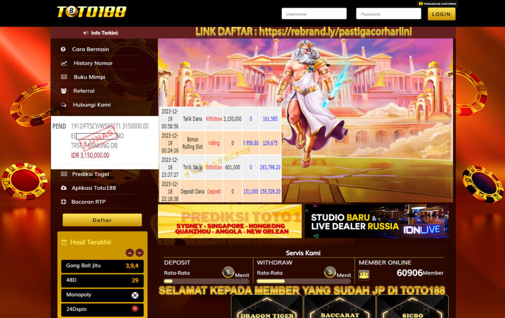 Bukti Jp Kemenangan toto188 Gates Of Olympus 19 Desember 2023