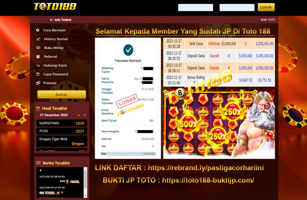 Bukti Jp Kemenangan Toto188 Gates Of Olympus 27 Desember 2023