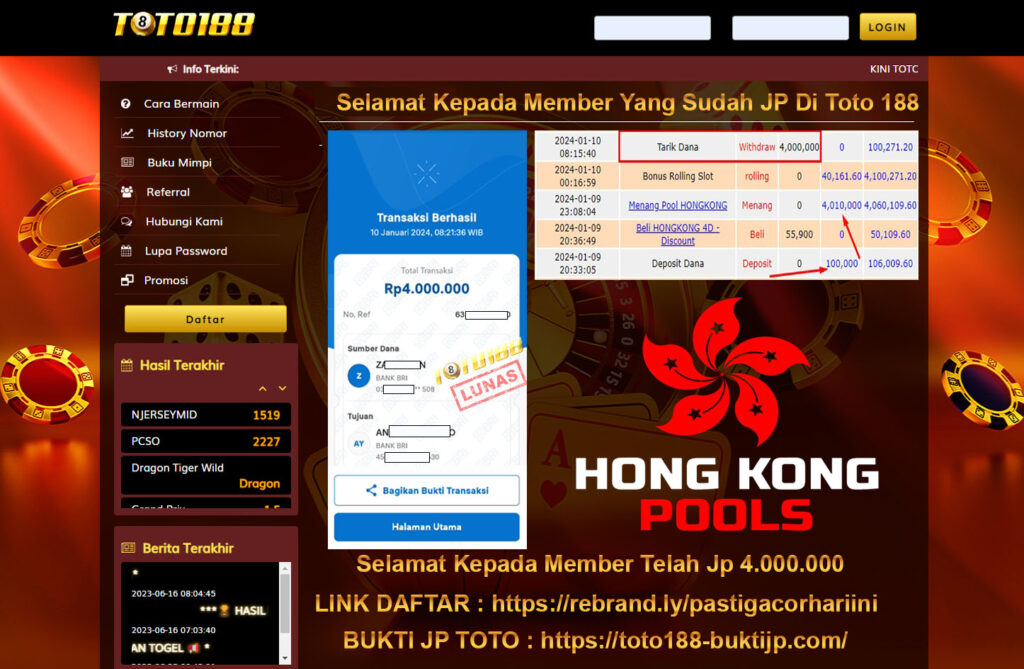 Bukti Jp Kemenangan Toto188 Hongkong Pools 10 Januari 2024