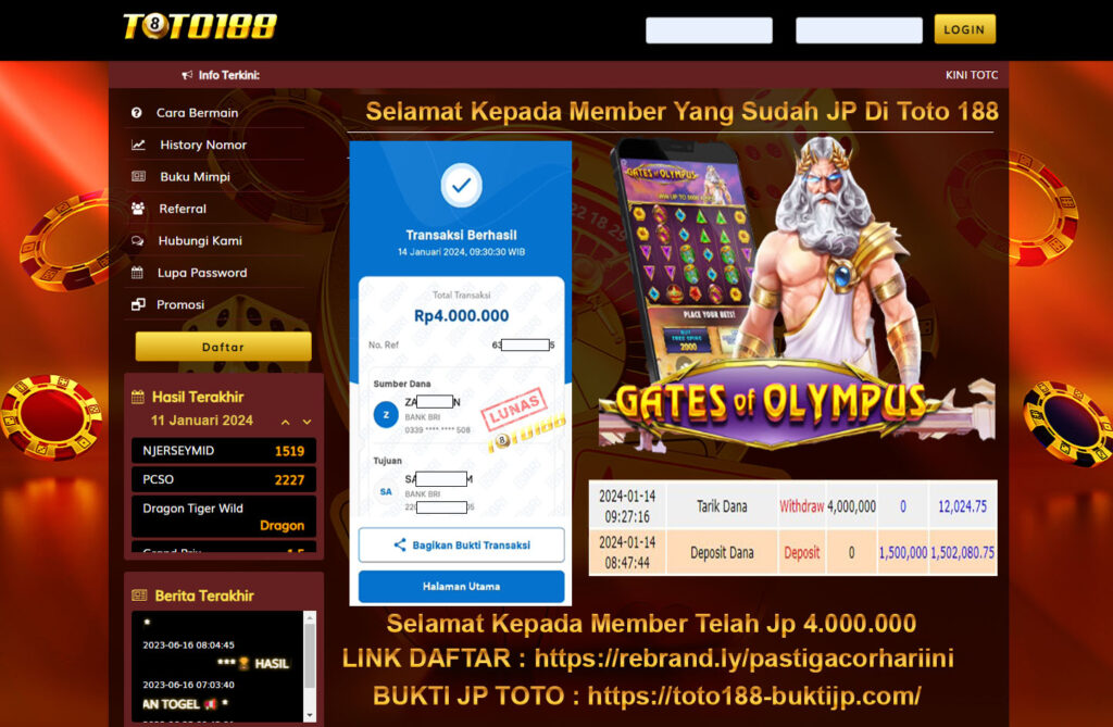 Bukti Jp Kemenangan Ttoto188 gates Of Olympus 14 januari 2024