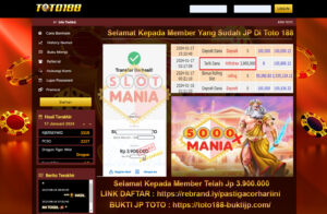 Bukti Jp Kemenangan Toto188 5000X Mania 17 Januari 2024