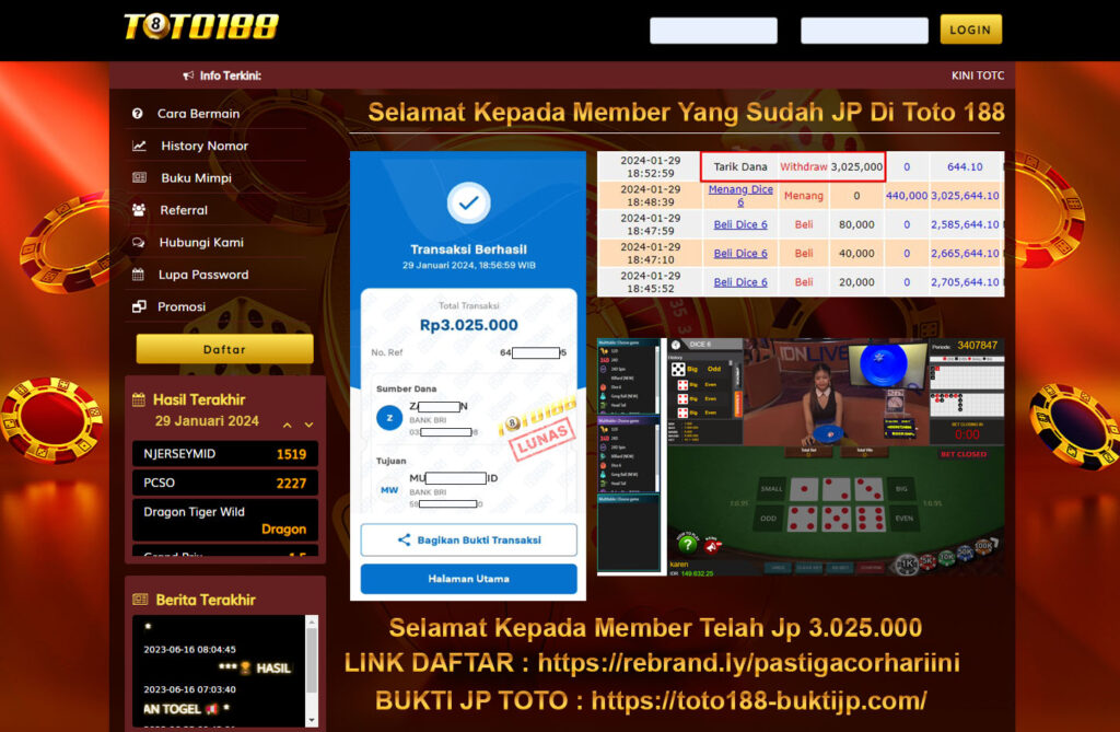 Bukti Jp Kemenangan Toto188 29 Januari 2024