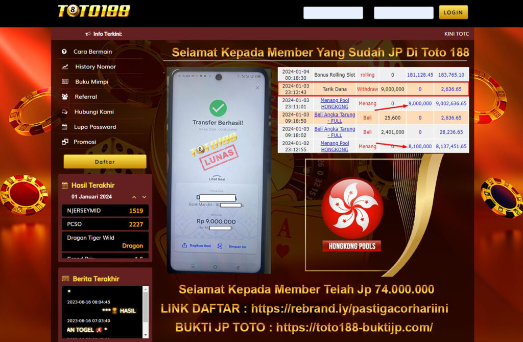 Bukti Jp Kemenangan Toto188 Hongkong Pools 04 Januari 2024