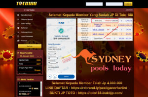 Bukti Jp Kemenangan Toto188 Sydney Pools 16 Januari 2024