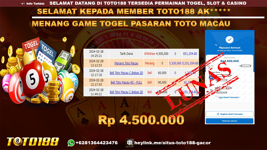 Bukti Jp Kemenangan Toto188 Toto Macau 28 Februari 2024