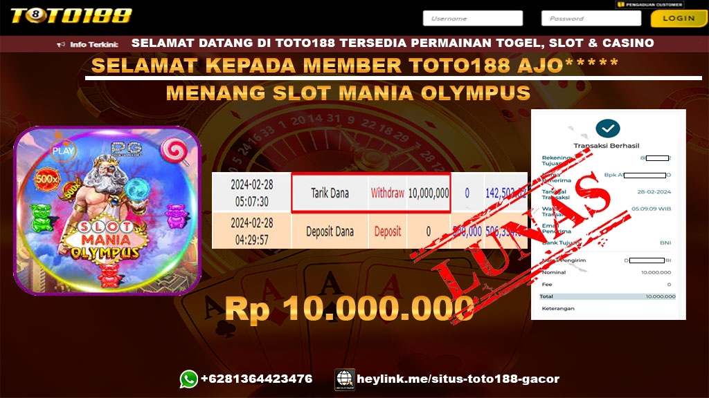 Bukti Jp Kemenangan Toto188 28 Feb 24