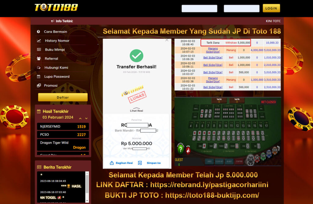 Bukti Jp Kemenangan Toto188 3 Februari 2024