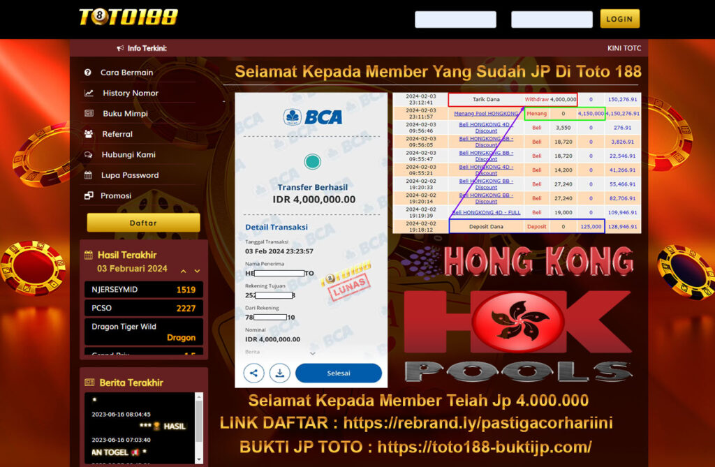 Bukti Jp Kemenangan Toto188 3Februari 2024