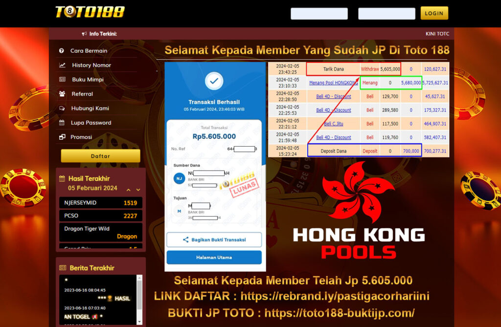 Bukti Jp Kemenangan Hongkong Pools Toto188 5feb24