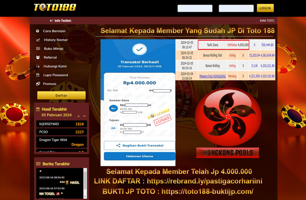 Bukti Jp Kemenangan Toto188 6 Februari 2024