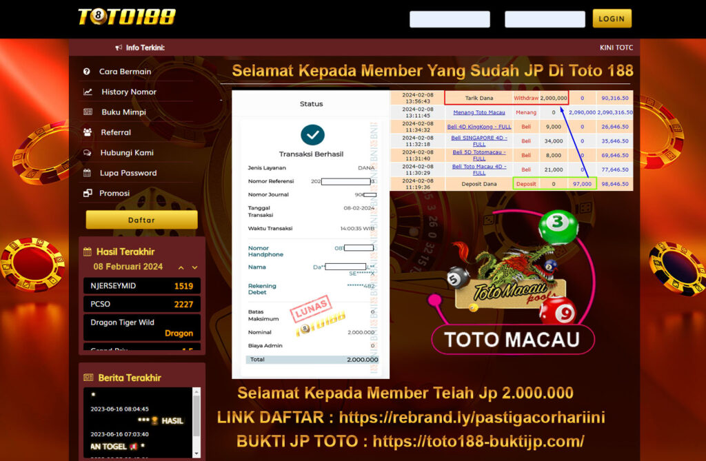 Bukti Jp Kemenangan Toto188 08Feb24