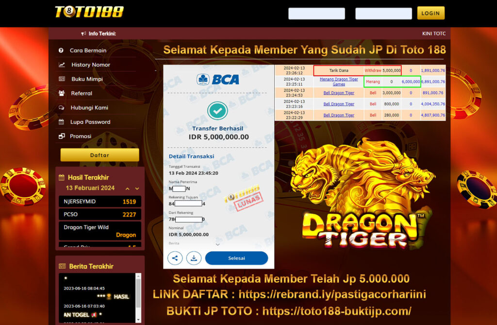 Bukti Jp Kemenangan Toto188 13Februari 2024