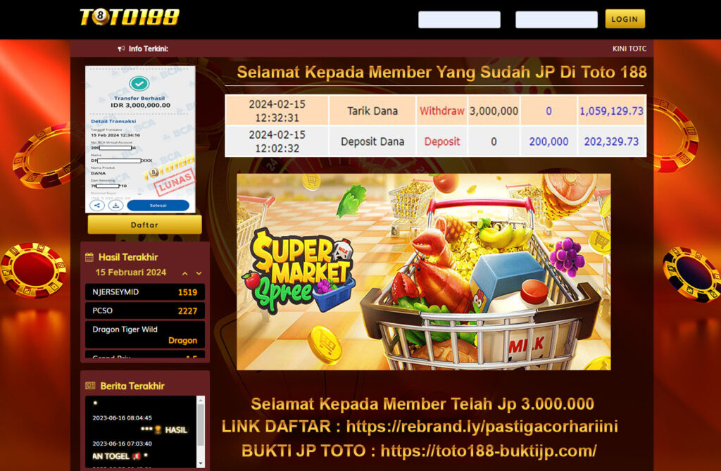Bukti Jp Kemenangan Toto188 Supermarket Spree 15 Februari 2024