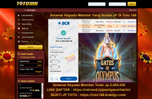 Bukti Jp Kemenangan Toto188 Gates Of Olympus 13 Februari 2024