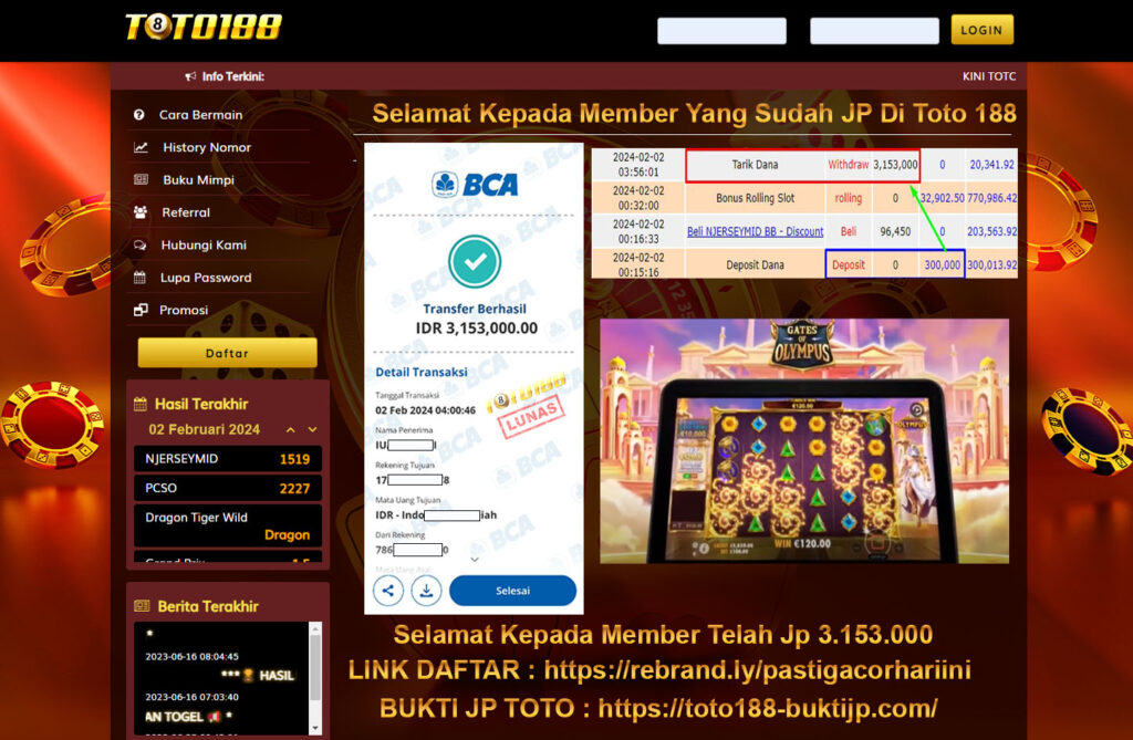 Bukti Jp Kemenangan Toto188 02 Februari 2024
