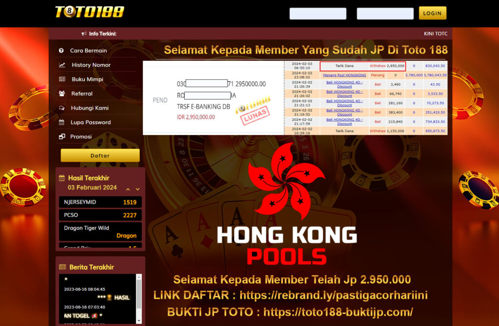 Bukti Jp Kemenangan Toto188 3 februari 2024