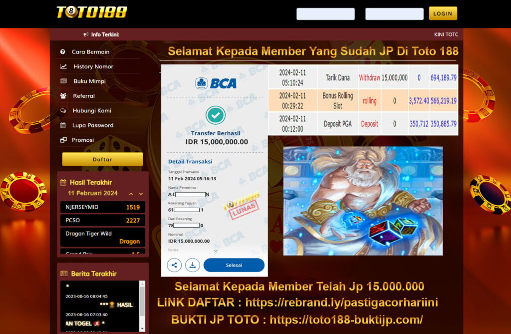 Bukti Jp Kemenangan Toto188 Gates Of Olympus Dice 11 Februari 2024