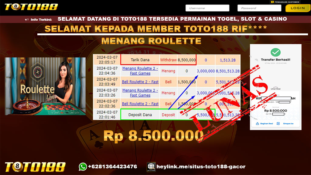 Bukti Jp Kemenangan Roulette Toto188 7 maret 2024