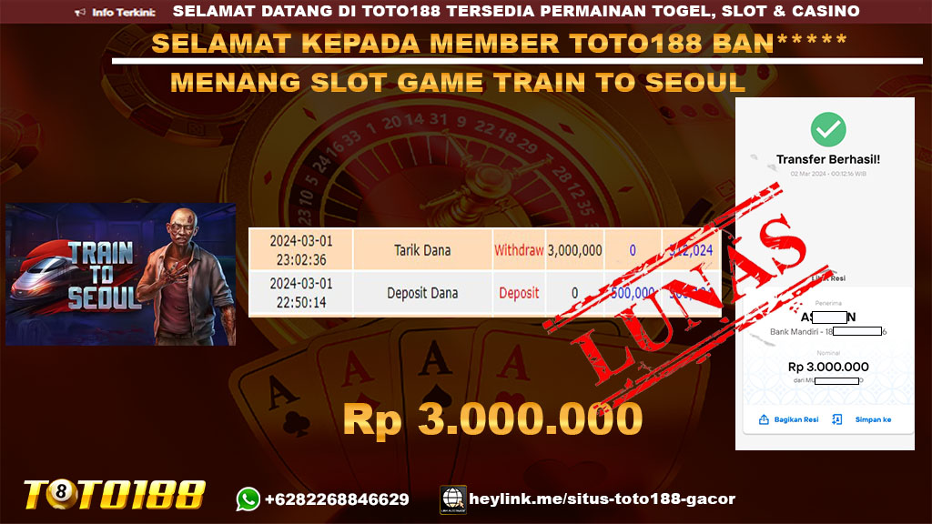 Bukti Jp Kemenangan Toto188 Train To Seoul 02 Maret 2024