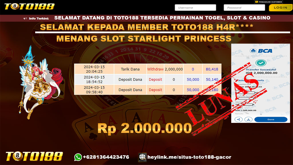 Bukti Jp Kemenangan Starlight Princess 15 Maret 2024
