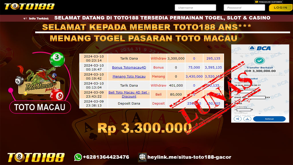 Bukti jp kemenangan Togel pasaran toto macau 10 maret 2024
