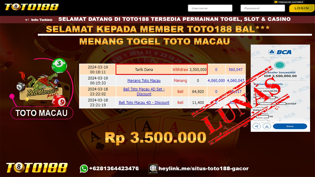 Bukti Jp Kemenangan Togel Pasaran Toto Macau 19 Maret 2024