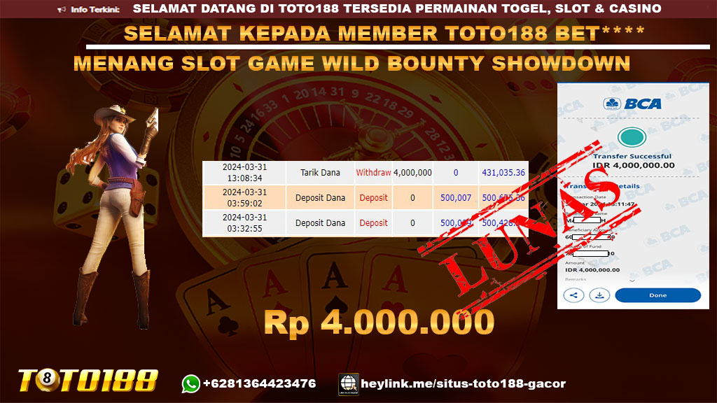 Bukti Jp Kemenangan Wild Bounty Shodwon 31 Maret 2024