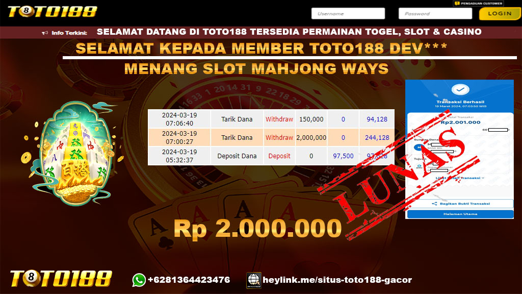 Bukti Jp Kemenangan Slot Mahjong Ways 19 Maret 2024