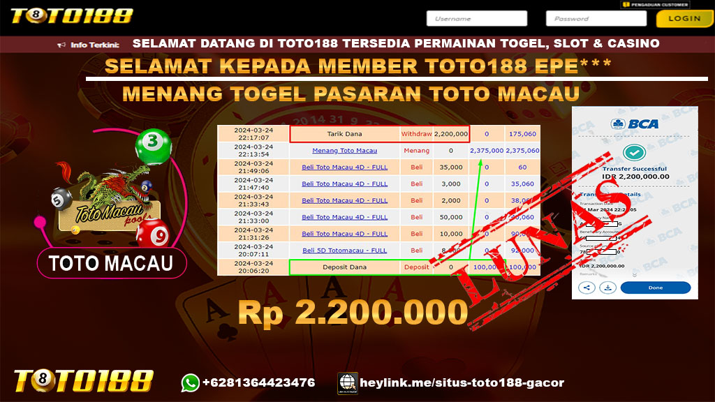 Bukti Jp Kemenangan Togel Pasaran Toto Macau 24 Maret 2024