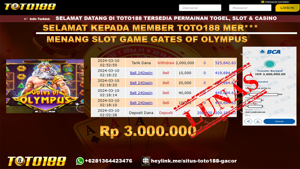 Bukti Jp Kemenangan Gates of olympus toto188 10 maret 2024