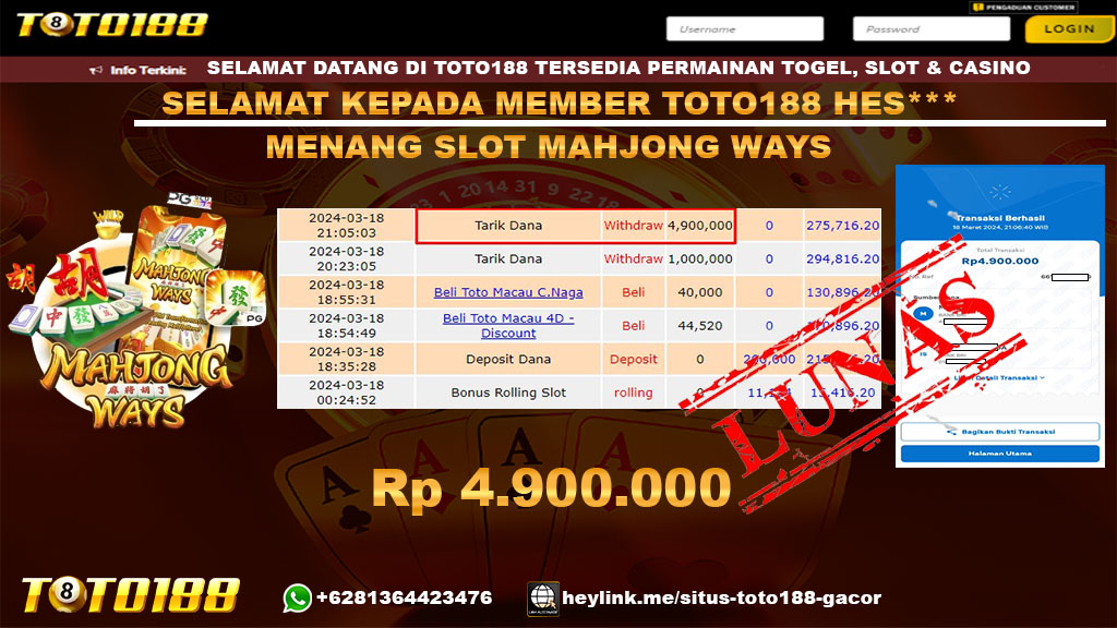 Bukti Jp Kemenangan Slot Mahjong Ways 18 Maret 2024