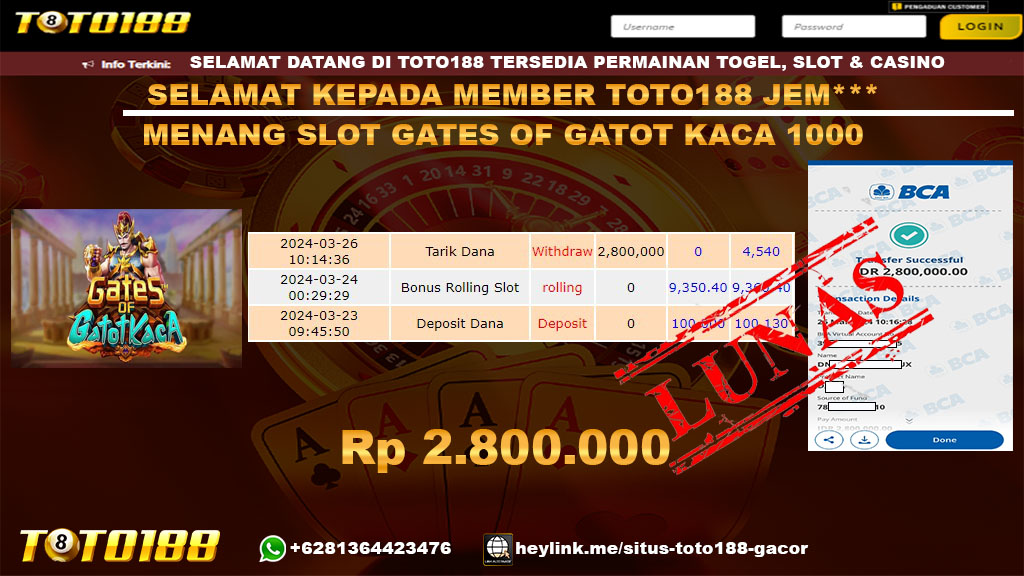 Bukti Jp Kemenangan Gates Of Gatot Kaca 1000 Toto188 26 Maret 2024