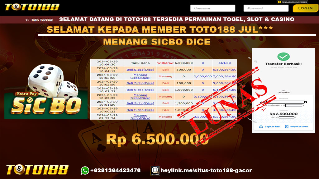 Bukti Jp Kemenangan Sicbo Dice 29 Maret 2024