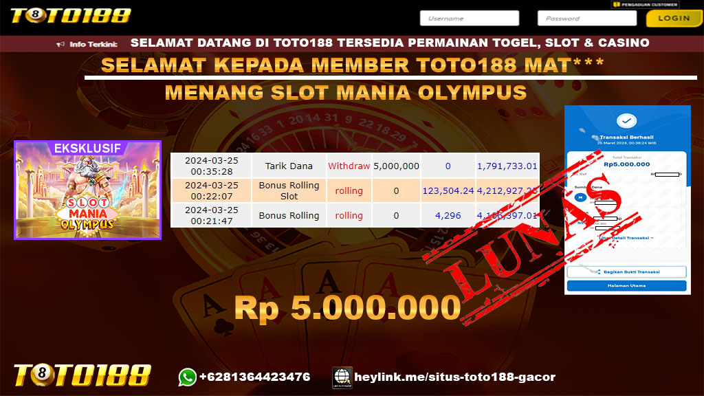Bukti Jp kemenangan Slot Mania Olympus 25 Maret 2024