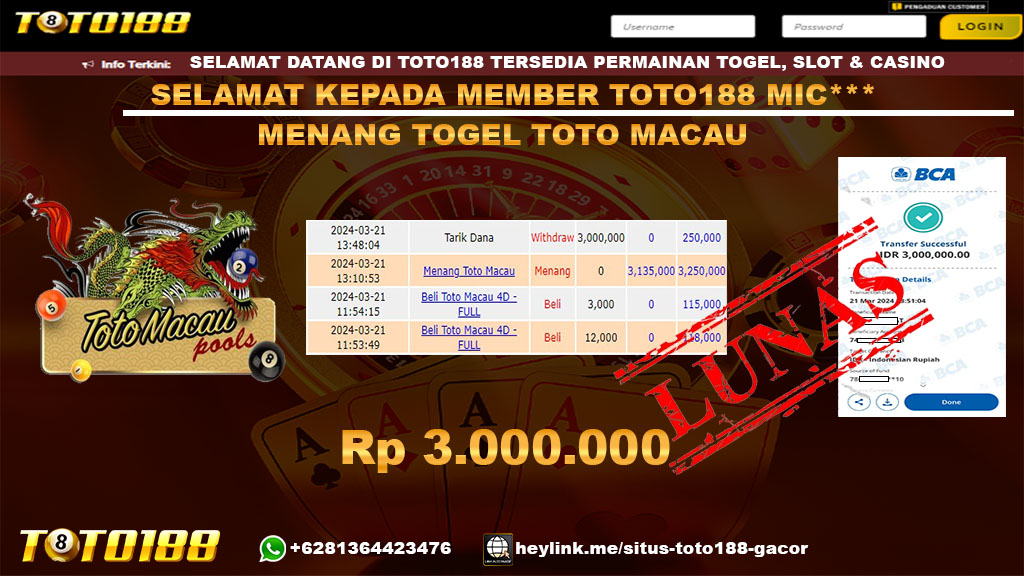 Bukti Jp Kemenangan Togel Pasaran Toto Macau 21 maret 2024