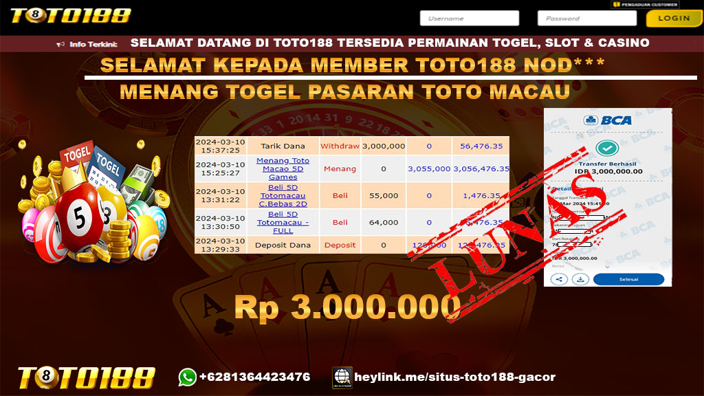 Bukti Jp Kemenangan Togel Pasaran Toto macau 10 Maret 2024