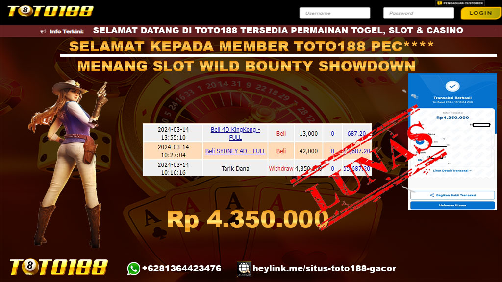 Bukti Jp Kemenangan Wild Bounty Showdown Toto188 14 Maret 2024