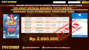 Bukti Jp Kemenangan Starlight Princess 1000 Toto188 16 Maret 2024