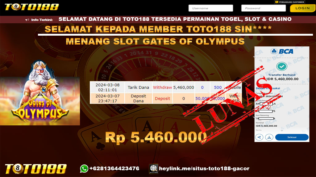 Bukti Jp kemenangan Gates Of Olympus Toto188 8Maret24