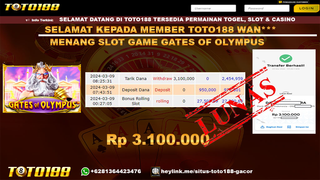 Bukti Jp Kemenangan Gates Of Olympus Toto188 9 maret 2024