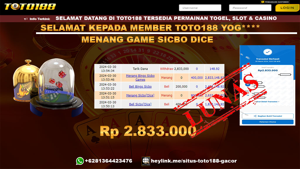 Bukti Jp kemenangan Sicbo Dice 30 Maret 2024