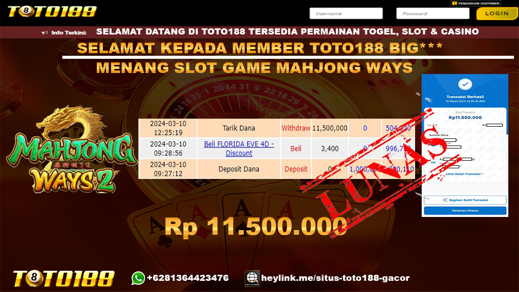 Bukti Jp Kemenangan Mahjong Ways2 Toto188 10 Maret 2024
