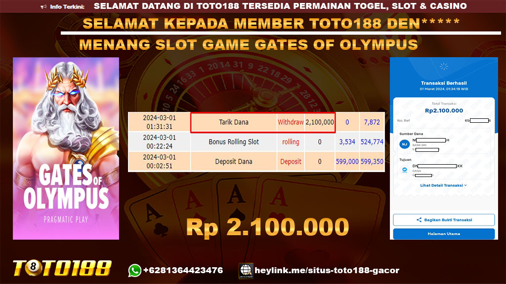 Bukti Jp Kemenangan Toto188 01 Maret 2024