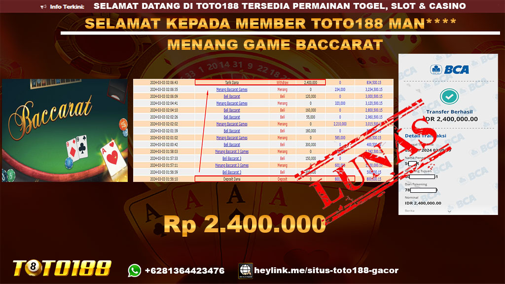 Bukti Jp Kemenangan Gama Baccarat Toto188 03 Maret 24