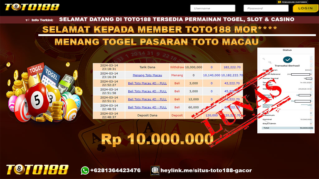 Bukti Jp Kemenangan Togel Pasaran Toto Macau 14 Maret 2024