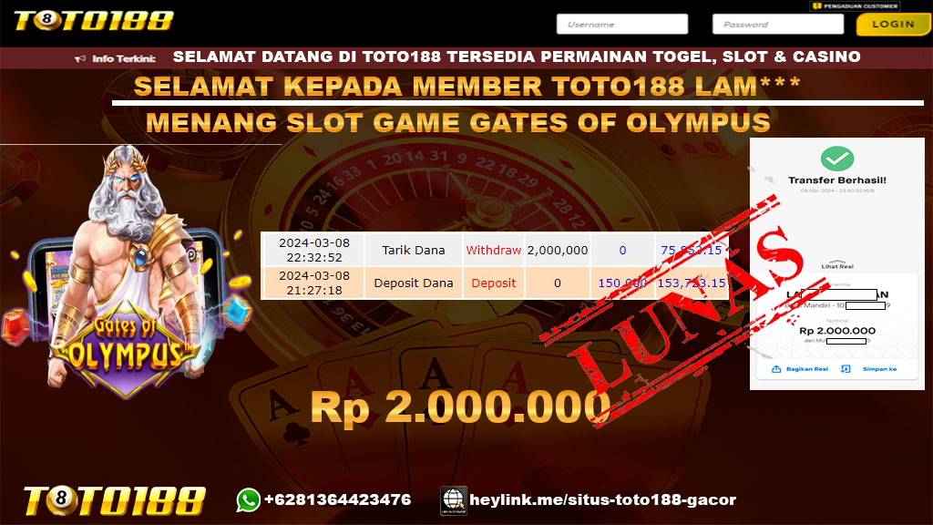 Bukti Jp Kemenangan Gates Of Olympus Toto188 8 Maret 24