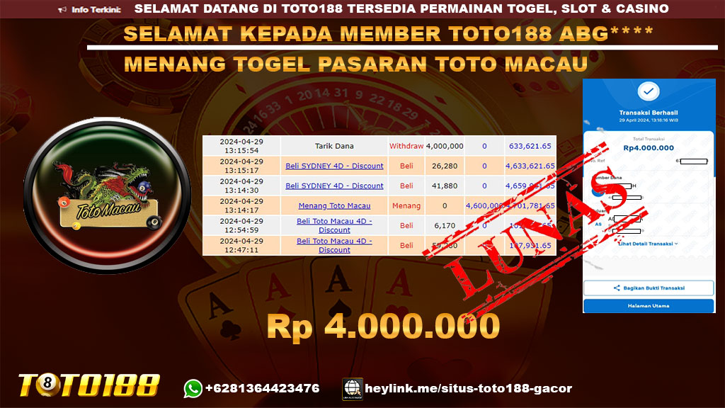 Bukti jp kemenangan Togel pasarn toto macau 29 april 2024