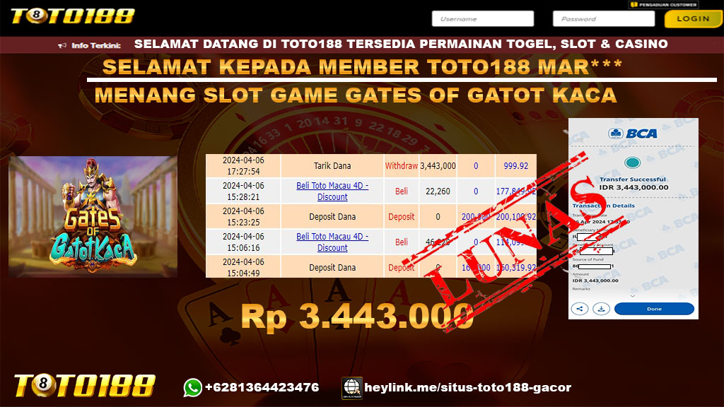 Bukti Jp Kemenangan Slot Game Gates Of Gatot Kaca 7 April 2024